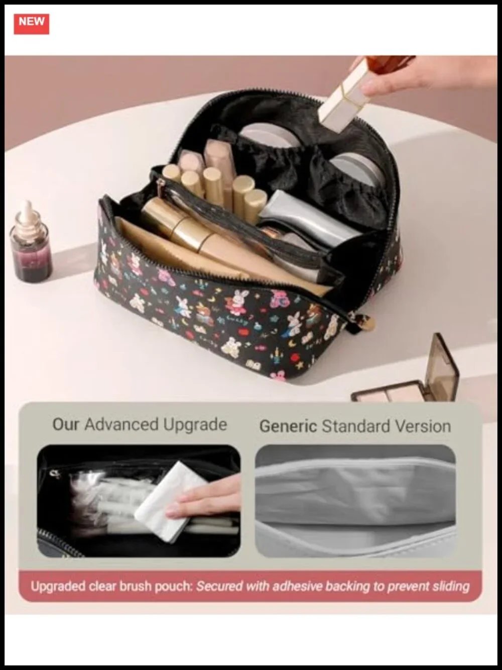 Large Travel Makeup Bag for Women, Waterproof PU Leather Cosmetic Organizer,